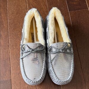 UGG Silver Moccasins with Cream Fur Lining